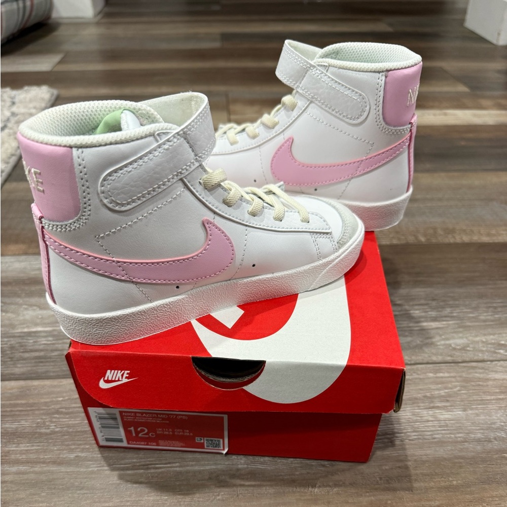 New Nike Kids High-Top Sneakers - White and Light Pink